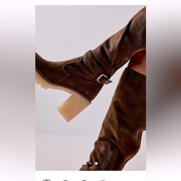 NWT Free People Suede Knee High Tall Brown Boots Size 7.5 - Picture 6 of 11